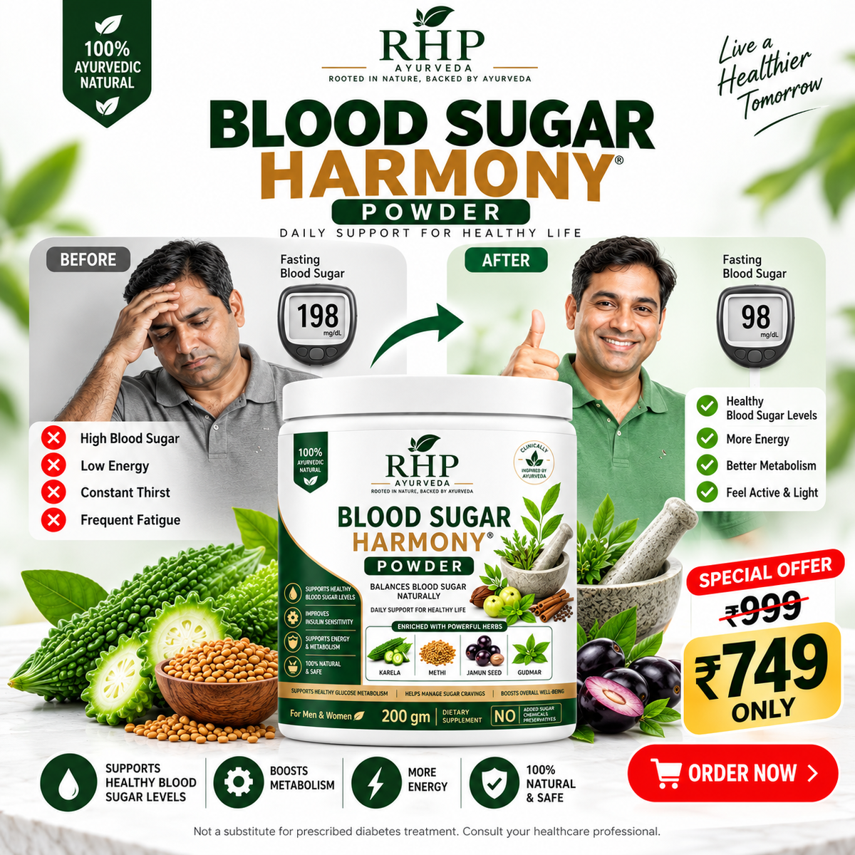 RHP DIABETES BLOOD SUGAR POWDER 60DAYS CHALLENGE