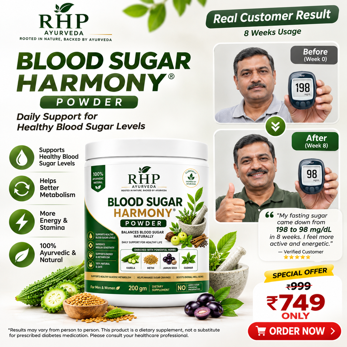 RHP DIABETES BLOOD SUGAR POWDER 60DAYS CHALLENGE